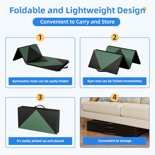 Polar Aurora 4'x8'x2 Thick Folding Gymnastics Exercise Mat Aerobics Stretching Yoga Mats - color: Green-Black