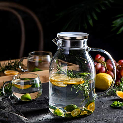 88OZ Glass Pitcher with Lid and Spout - High Heat Resistance Pitcher for Hot/Cold Water & Iced Tea (2.6L) - color: L 2.6L, size: 88 Ounces