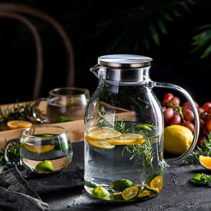 88OZ Glass Pitcher with Lid and Spout - High Heat Resistance Pitcher for Hot/Cold Water & Iced Tea (2.6L) - color: L 2.6L, size: 88 Ounces