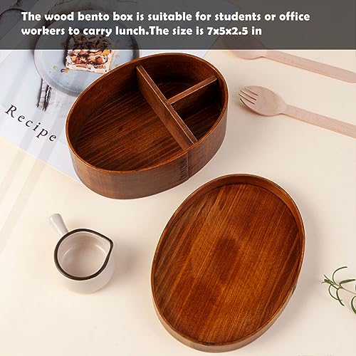 Wooden Lunch Box for Kids/Adult,Japanese Bento Box with Compartment Wood Bento Lunch Box for Picnicking Office Hiking Camping,Brown - color: Brown