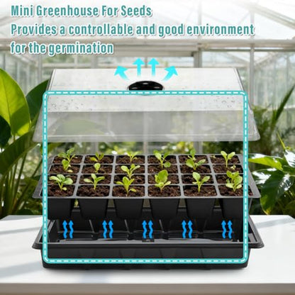 RooTrimmer 10-Pack XL Seed Starter Tray with Dome – 24 Large 2" Cells per Seedling Starter Trays (Total 240 Cells), Seed Growing Tray with Humidity Lids for Greenhouse Home Plant Propagation - color: Black and Clear, size: 10 Sets