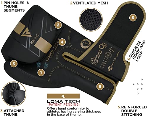RDX Boxing Gloves, Pro Training Sparring, Maya Hide Leather, Muay Thai MMA Kickboxing, Men Women Adult, Heavy Punching Bag Focus Mitts Pads Workout, Ventilated Palm, Multi Layered, 8 10 12 14 16 18 Oz - color: GOLDEN, size: 10 OZ