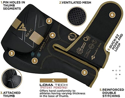 RDX Boxing Gloves, Pro Training Sparring, Maya Hide Leather, Muay Thai MMA Kickboxing, Men Women Adult, Heavy Punching Bag Focus Mitts Pads Workout, Ventilated Palm, Multi Layered, 8 10 12 14 16 18 Oz - color: GOLDEN, size: 10 OZ