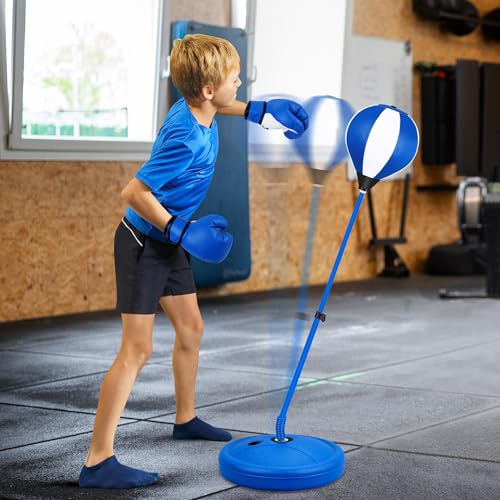 Punching Bag Set Toy with Boxing Gloves, Ideal Birthday for Kids Ages 3-8+ - color: Blue