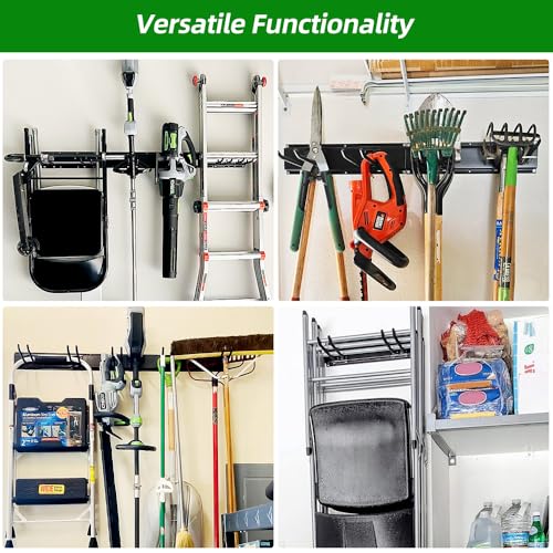 PIYILO Garage Wall Organizer, 48 inches Adjustable Garden Tool Organizer | Heavy-duty Alloy Steel, 360 LBS Load, Wear & Tear Resistant, Soft Anti-Scratch Hook Sleeves, For Lawn, Yard & Shed Storage - size: 48 inch 6-Hook