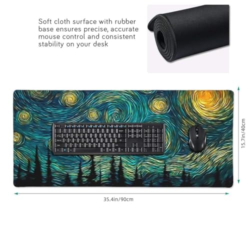 XXL Gaming Mouse Pad 35.4 x 15.7 Inch, Large Desk Mousepad with Starry Sky Design, Water-Resistant, Stitched Edges, Non-Slip Rubber Base Desk Mat - color: Starry Sky