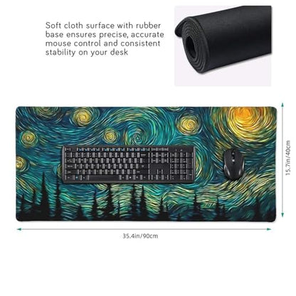 XXL Gaming Mouse Pad 35.4 x 15.7 Inch, Large Desk Mousepad with Starry Sky Design, Water-Resistant, Stitched Edges, Non-Slip Rubber Base Desk Mat - color: Starry Sky