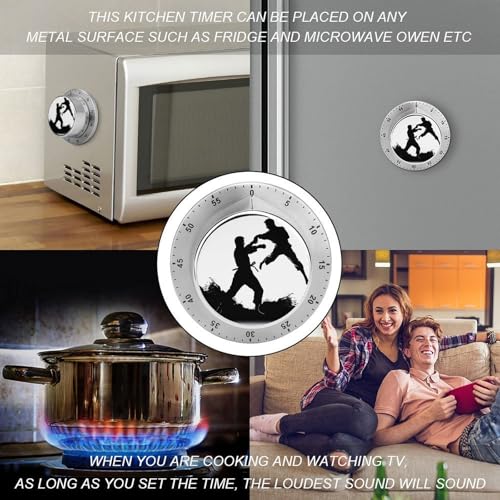 Mechanical Kitchen Timer, Kickboxing Printed Stainless Steel Timer with Magnetic Backing – No Batteries Required, Loud 70dB Alarm, Easy One-Twist Operation, Perfect for Cooking, Baking, Study, And Exe