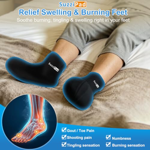 SuzziPad Cold Therapy Socks, Adjustable Ankle Ice Pack Wrap for Chemo, L - size: L