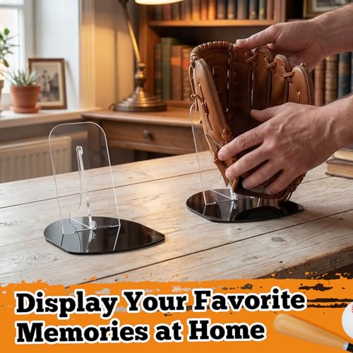 Novabright 2 Pcs Baseball Glove Display Desk Mount Stand Softball Glove Holder Acrylic Storage Organizer Rack for Batting Gloves, Collectibles Memorabilia, Club Fans, Sports Team Decor Gift