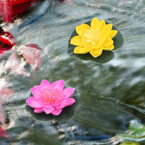 TIDTALEO Artificial Floating Lotus Flowers with Fake Lily Pads, 10cm Faux Water Lilies in 8- for Pool, Aquarium, Pond Decoration and Indoor Outdoor Display