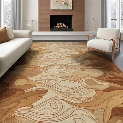 8'x10' Washable Flatwoven Rug, Tan Abstract Wave Stain Resistant Extra Large Carpet for Dining Room, Large Office, Lounge, Non-Slip Chair-Friendly Mat | Ref:2067606 - color: Beige/Pattern 41, size: 8' x 10' (Rectangular)