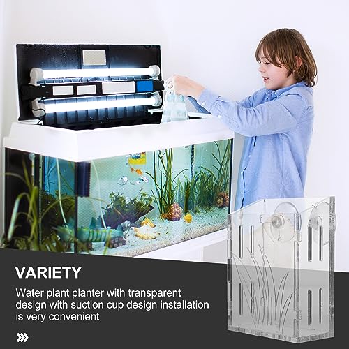 Ipetboom Acrylic Fish Tank Planter Small Vertical Plant Holder for Aquarium Decorative Water Plant Cup