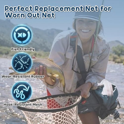 Riverruns Rubber Net Replacement with Repair Kit Fly Fishing Net Replacement Knotless Netting Bag for Rubber Fishing Net, Catch & Release - color: Transparent, size: 15.7" Dia x 13.8" Depth (47.2" Circumference)