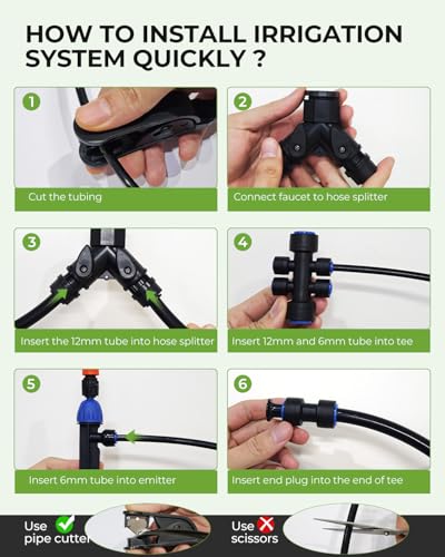 MYMULIKE Drip Irrigation System 99FT – 1/2" Main 1/4" Branch Pipe, Adjustable Drip Emitters & Misting Nozzles, Plug and Play Automatic Watering Kit for Garden, Raised Beds, Lawn, Greenhouse - size: 99FT