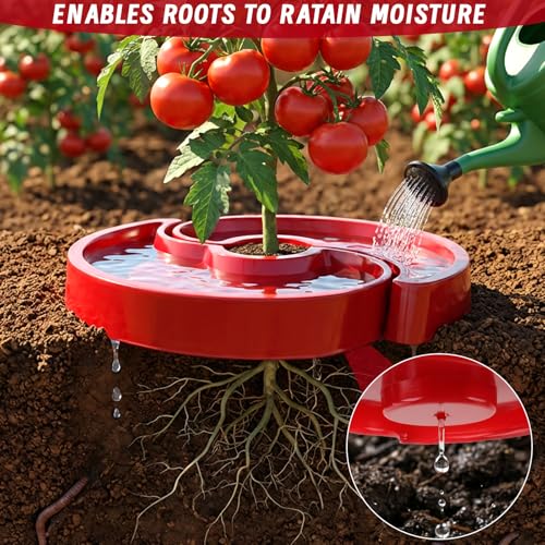 5 Sets Tomato Watering Trays, Surrounding Red Tomato Automator Tray, Root Irrigation Trays for Vegetables, Reduce Runoff, Weed Control, Boost Growth for Tomatoes, Peppers & Garden Veggies