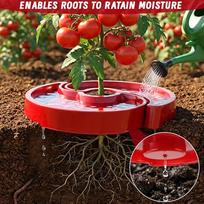 5 Sets Tomato Watering Trays, Surrounding Red Tomato Automator Tray, Root Irrigation Trays for Vegetables, Reduce Runoff, Weed Control, Boost Growth for Tomatoes, Peppers & Garden Veggies