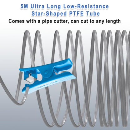 Upgraded PTFE Tube Kit 5M, Low-Resistance Star-Shaped Inner Channel Teflon Tube ID 2.5mm OD 4mm for 1.75mm Filament, with Tubing Cutter, for Bambu lab AMS - color: Grey
