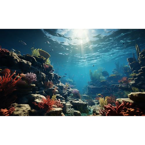 Under The Sea Aquarium Background Undersea Coral Reef Fish Tank Background Aquatic Ocean Marine Plants Sunray Terrarium Backgrounds Deep Blue Ocean Theme Reptile Tank Enclosure Backgrounds 24x12in - color: Grey_Blue, size: 24(W)x12(H)in