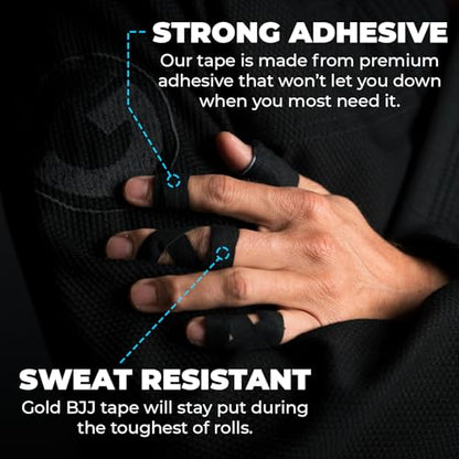 Gold BJJ Jiu Jitsu Tape - Strong Athletic Finger Tape, 1/2" x 30' - Protect Fingers and Toes in MMA, Judo, Wrestling, Martial Arts, Rock Climbing - color: Blue