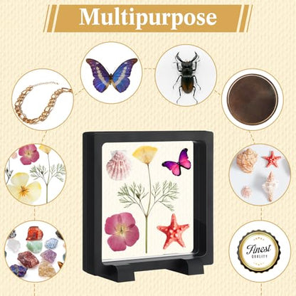 12 Pcs 3D Floating Display Case Floating Frame Display Holder Stand Challenge Coin Jewelry Frame Box for AA Medallions Fossil Rock Gemstones Specimen(Black,4.3 x 4.3 x 0.8 Inch,Square Base) - color: Black, size: 4.3 x 4.3 x 0.8 Inch, style: Square Base