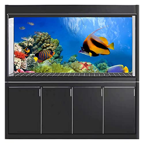 Aquarium Poster, 3D Effect Fish Tank Sticker Underwater World Deep Sea Fish Background Sticker Thicken PVC Adhesive Static Cling Backdrop Fish Tank Decorative Paper,122x46 cm - size: 122x46 cm