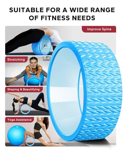 HAPBEAR Yoga Wheel Set with Exercise Ball, 12'' Back Roller Wheel for Back Pain Relief, Foam Roller for Back Stretching, Physical Therapy & Muscle Massage - color: Blue