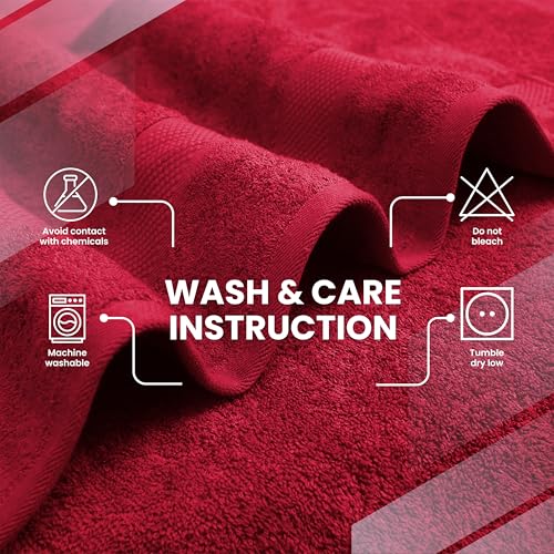 Infinitee Xclusives 100% Ring-Spun Cotton Bath Towels for Bathroom - Pack 4 - color: Burgundy, size: Bath Towels - 4 Pack