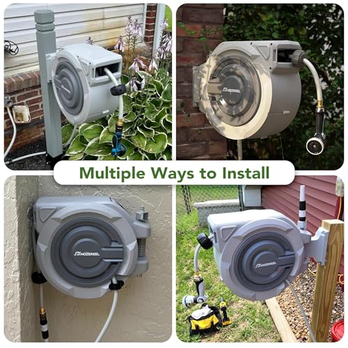 5/8" x 110 FT Retractable Garden Hose Reel by HOZEREEL, UV Resistant Hose Reels - Automatic Slow Self Retract Wall Mount Hose Reel Enclosed Storage, Any Length Lock 180° Swivel, 10 Pattern Nozzle