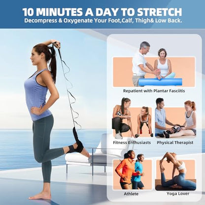 Foot and Calf Stretcher-Stretching Strap For Plantar Fasciitis, Heel Spurs, Foot Drop, Achilles Tendonitis & Hamstring. Yoga Foot & Leg Stretch Strap. (Black) - color: Black