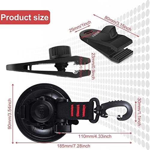 Heavy Duty Suction Cup Anchor 4pcs Strong Suction Cups with Hooks and 4pcs Tarp Clips Deavy Duty Lock Grip for Tie Down Car Awning Boat Camping Trap