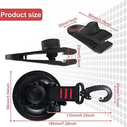 Heavy Duty Suction Cup Anchor 4pcs Strong Suction Cups with Hooks and 4pcs Tarp Clips Deavy Duty Lock Grip for Tie Down Car Awning Boat Camping Trap