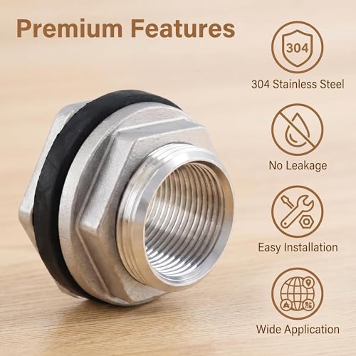 1 PC Stainless Steel Water Tank Connector, 1 Inch Water Tower Fish Tank Adapter, Female Thru-bulk Fitting Bulkhead for Home & Garden