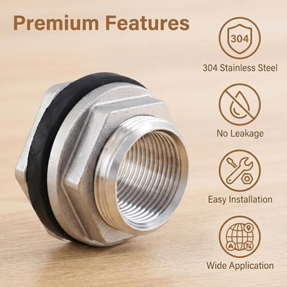 1 PC Stainless Steel Water Tank Connector, 1 Inch Water Tower Fish Tank Adapter, Female Thru-bulk Fitting Bulkhead for Home & Garden