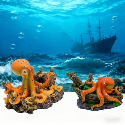 Octopus Aquarium Decoration, Resin Mini Ocean Ornament, Fish Tank Accessory for Home, Office, or Desk Aquarium Display