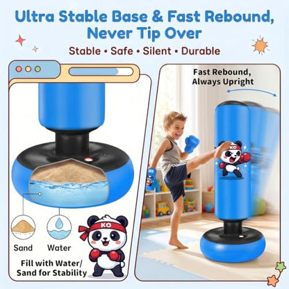 Qoosea Pedestal Punching Bags for Kids, 52in Kids Boxing Bag with Gloves - color: Dark Blue