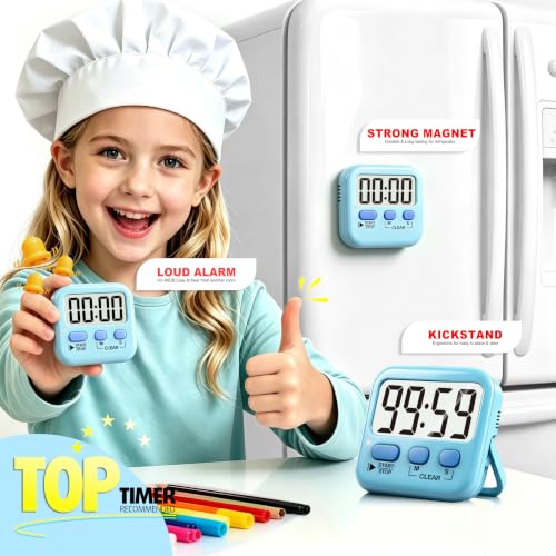 Antonki 2 Pack Digital Timer for Kids Classroom Kitchen Timers for Cooking - color: Clear Blue