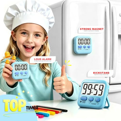 Antonki 2 Pack Digital Timer for Kids Classroom Kitchen Timers for Cooking - color: Clear Blue