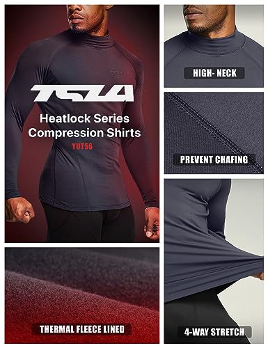 TSLA Men's Thermal Long Sleeve Compression Shirts, Mock/Turtleneck Winter Sports Running Base Layer Top - color: Mock Neck Charcoal, size: Medium