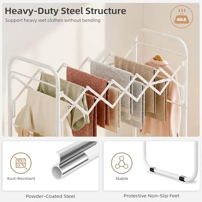 STORAGE MANIAC Clothes Drying Rack Foldable for Indoor Outdoor Use, White