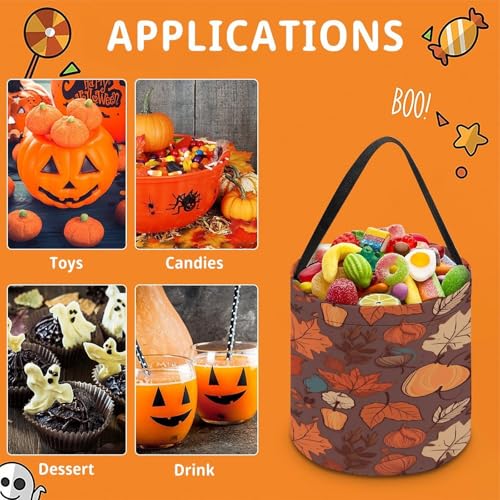 Halloween Trick Or Treat Bags With Handles Collapsible Candy Bucket Reusable Fall Printed Goody Bucket For Holiday Party Gifts - color: Fall