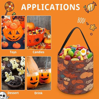 Halloween Trick Or Treat Bags With Handles Collapsible Candy Bucket Reusable Fall Printed Goody Bucket For Holiday Party Gifts - color: Fall