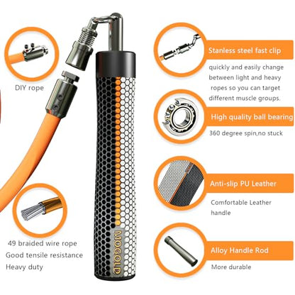 Weighted Jump Rope for Men Women -Interchangeable 1/5lb 1/4lb 1/2lb Heavy jump ropes - 360 Degree Spin - Length Adjustable,Ergonomics Leather Grip Skipping Rope for Fitness Weight Loss & More - color: White