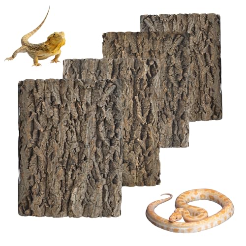 4PCS Reptile Cork Bark Mat,15.74 x 11.81 Inch Natural Cork Wood Terrarium Background Bearded Dragon Tank Bark Backdrop Wall Decor for Lizard Gecko Chameleon Tortoise Snake Spider Frog - size: 【15.74 x 11.81 In】
