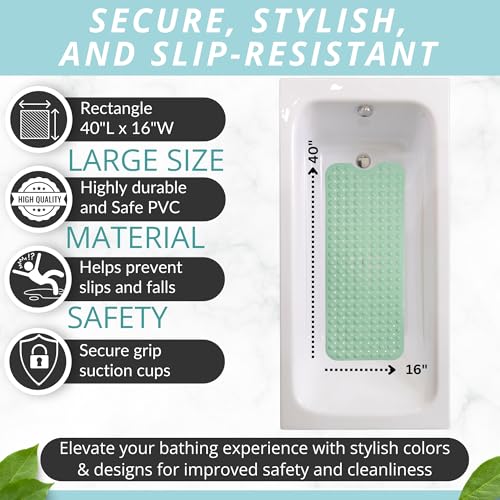 Bath Mat - Large Non Slip Bathtub & Shower Mat - Extra Long 40 x 16 Inch Bathroom Mats for Tub Nonslip Anti Slip Bathmats (40x16 Aqua Green 1-Pack) - color: Aqua Green