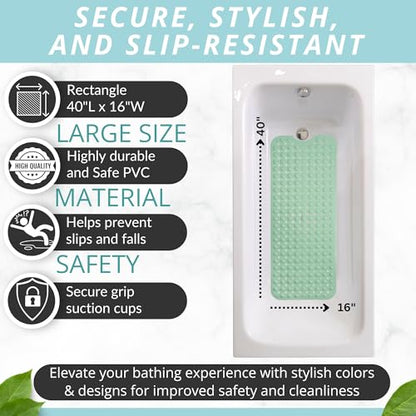 Bath Mat - Large Non Slip Bathtub & Shower Mat - Extra Long 40 x 16 Inch Bathroom Mats for Tub Nonslip Anti Slip Bathmats (40x16 Aqua Green 1-Pack) - color: Aqua Green
