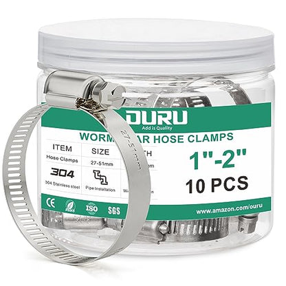 10PCS Hose Clamps Stainless Steel Adjustable 1"–2"(27-51mm) Worm Gear Hose Clamp, Heavy Duty Metal Small Hose Clamps for Automotive, Pipe, Radiator Plumbing, Fuel Line - size: 1"-2"(27-51mm)