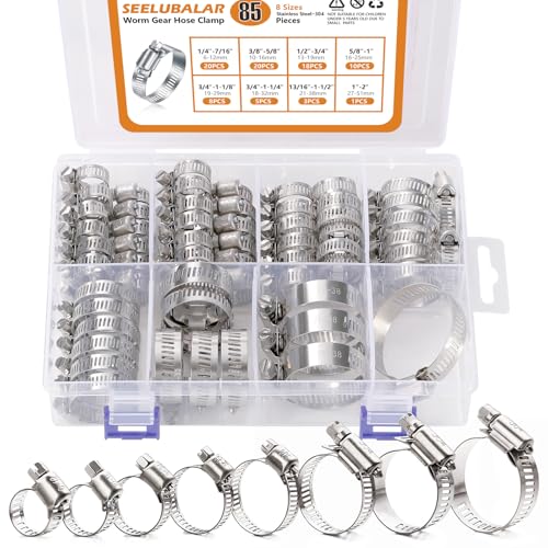 85PCS Hose Clamp Assortment Kit, Stainless Steel Worm Drive Clamps, Adjustable 1/4'' to 2'' (6-51mm) Worm Gear Hose Clamps for Plumbing, Automotive And Mechanical Applications - size: 85PCS KIT-HOSE CLAMP(1/4''-2'')