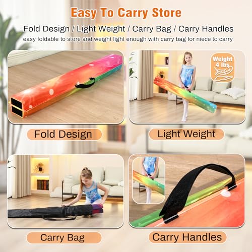 Marfula 6 FT / 8 FT / 9 FT Folding Gymnastics Beam Foam Balance Floor Beam - color: Starlight Rainbow, size: 8 Ft