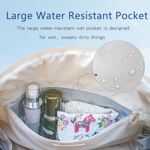 Quilted Gym Bag for Women,Duffle Bag for Travel with Wet Pocket,Carry on Weekender Bags for Women,Travel Bag with Shoe Compartment(Beige) - color: Beige
